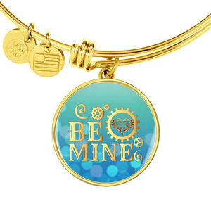 Be Mine Personalized Engraved Gold Circle Bangle Bracelet Custom Name Date